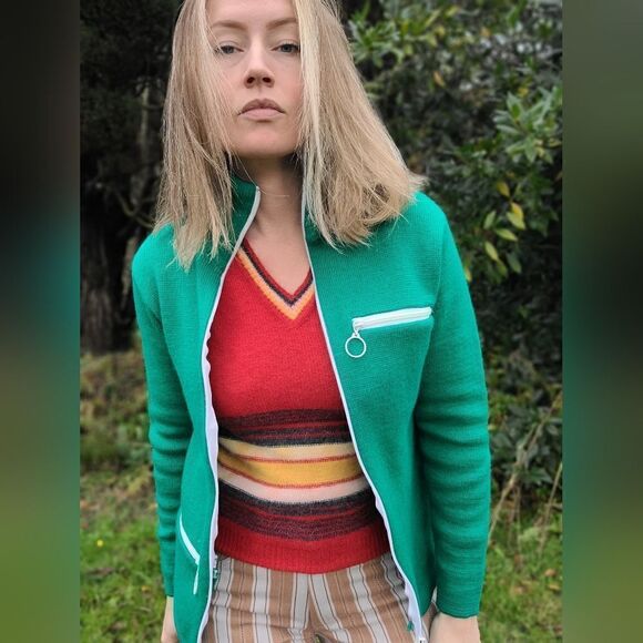 The Kelly Green Wool Zip Up TUNDRA Sweater M - Picture 5 of 16